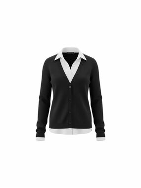 Anthropologie Black V-Neck Button Cardigan with White Collar Detail